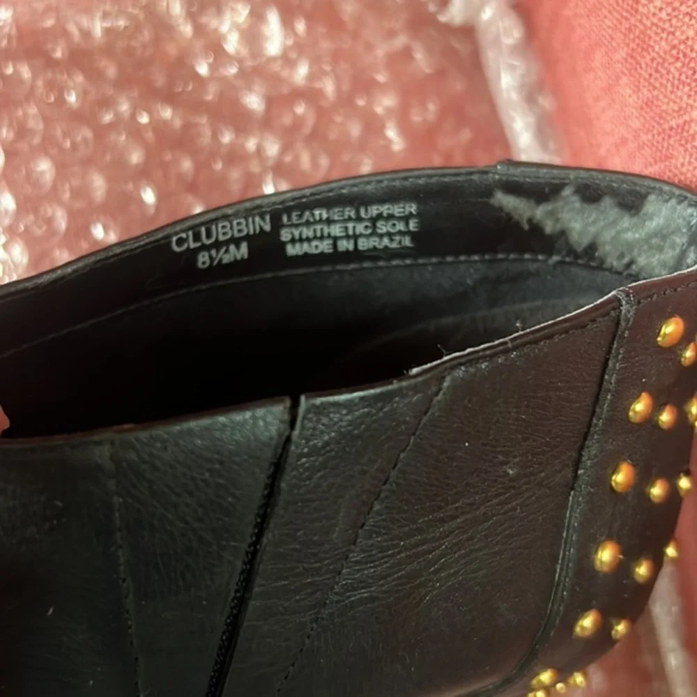 STEVE MADDEN CLUBBIN LEATHER WOMENS BLACK STUDDED ANKLE BOOTIES SIZE 8 1/2‎